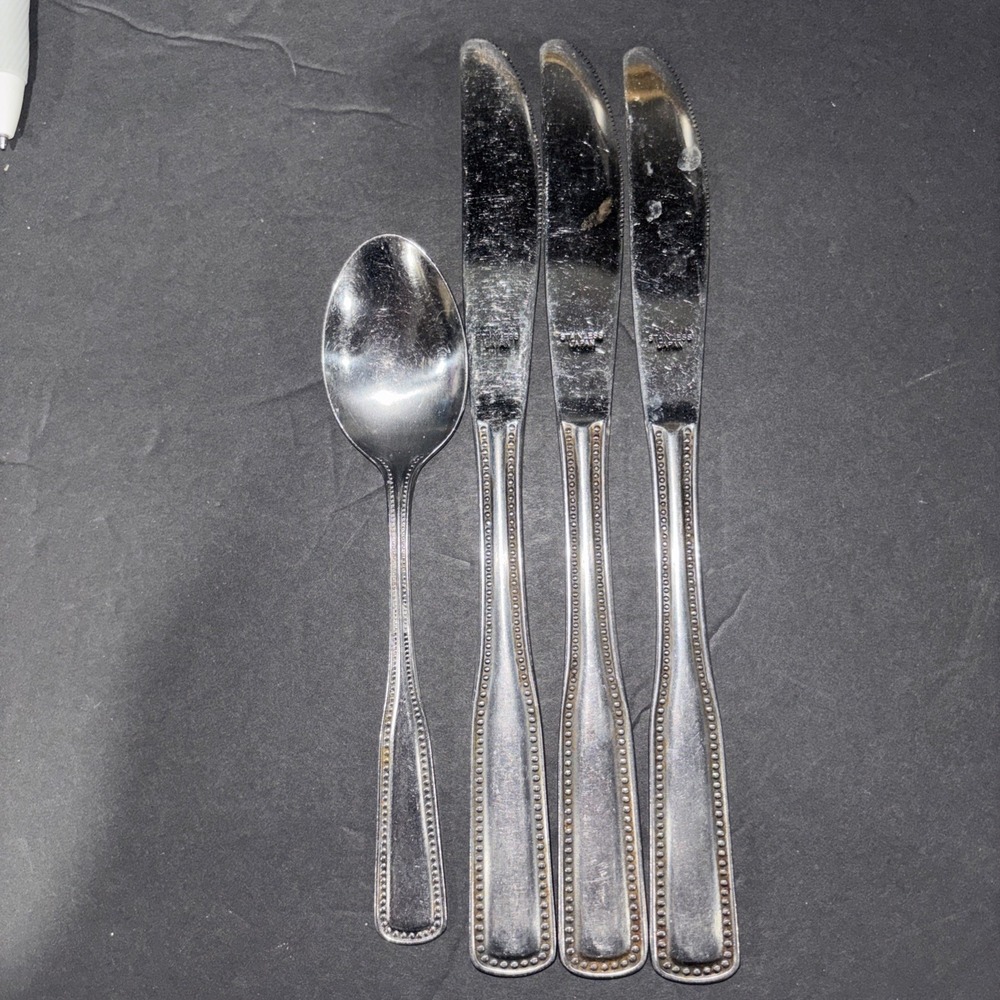 Harbourtown Stainless Flatware Japan 1 Spoon 3 Knives Beaded Handle